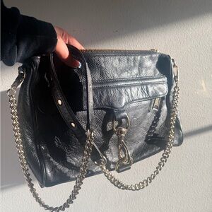 Rebecca Minkoff Black Leather Crossbody Bag with Chain Strap